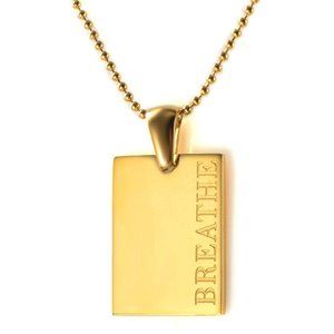 Breathe Pendant Meditation Anxiety Necklace 18K Gold Plated‎ Stainless Steel